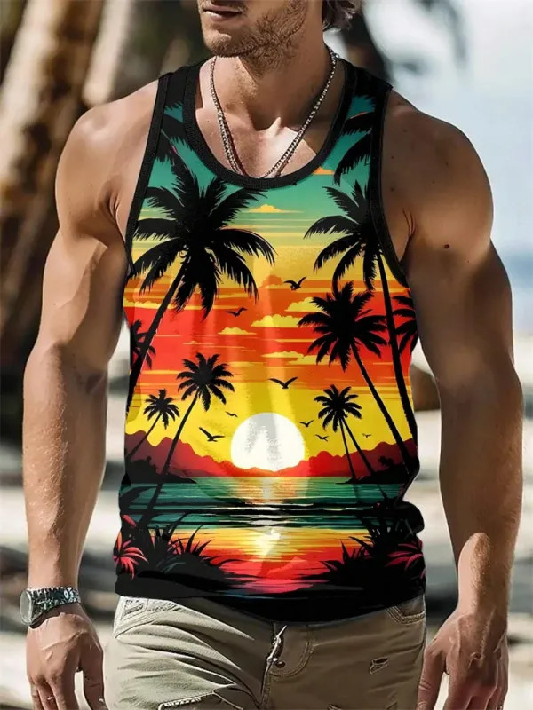 Summer Tank Top Men's Hawaii Beach Casual Clothing Quick Drying Silk Fit gallery