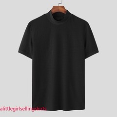 Mens Mock Turtleneck Pullover T-Shirt Knitted Sweater Slim Fit Short-Sleeve-Tee