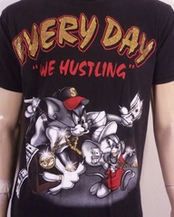 vintage 00s Y2K Tom & Jerry Bootleg Rap Tee T-Shirt Every Day We Hustling SZ L