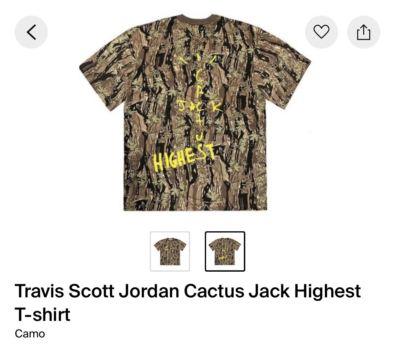 Travis Scott Jordan Cactus Jack Highest T-shirt Camo (size XL) gallery