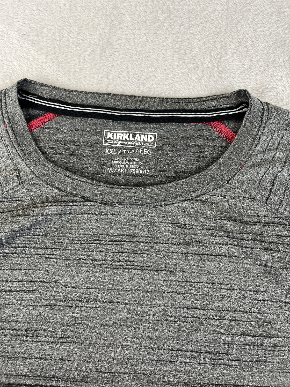 Kirkland Men’s Gray Striped short sleeve Active Tee Shirt Size XXL gallery