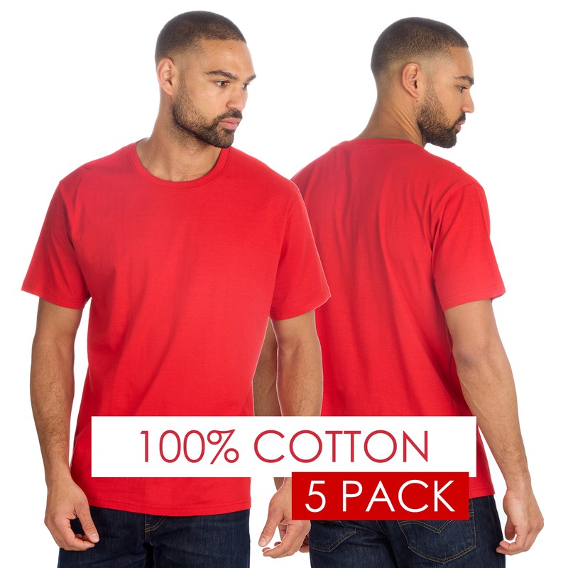5 Pack Mens Red T-shirt Short Sleeved Top 100% Cotton Tee Multibuy S M L XL XXL