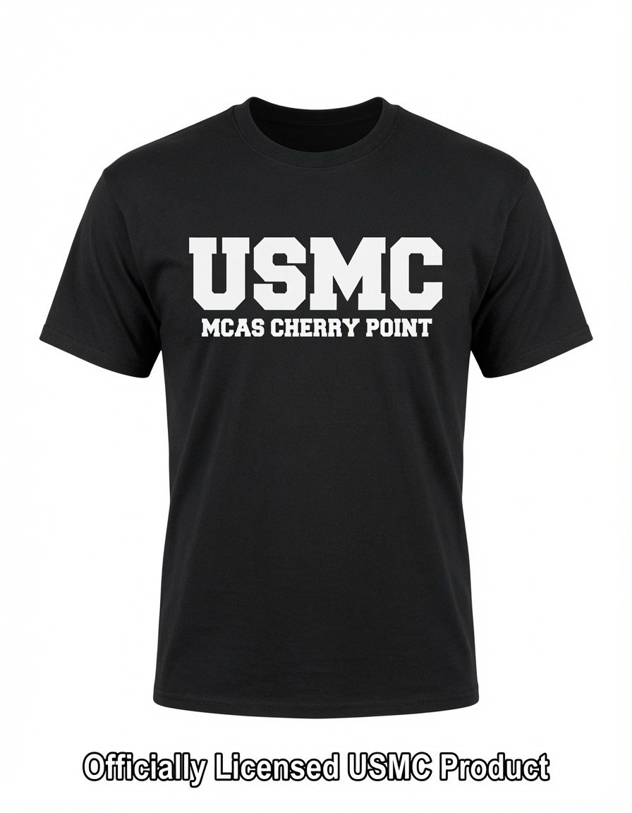 UNITED STATES MARINE CORPS - “USMC MCAS CHERRY POINT” - Black T-Shirt -Sz LARGE gallery