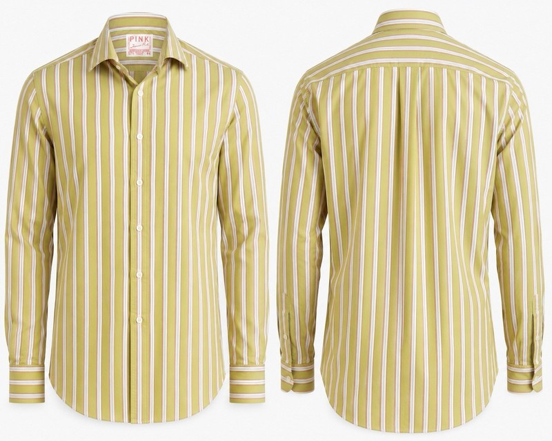 Thomas Pink London Shirt Mens 17.5 44 XL Green Striped Cotton Dress B5#24
