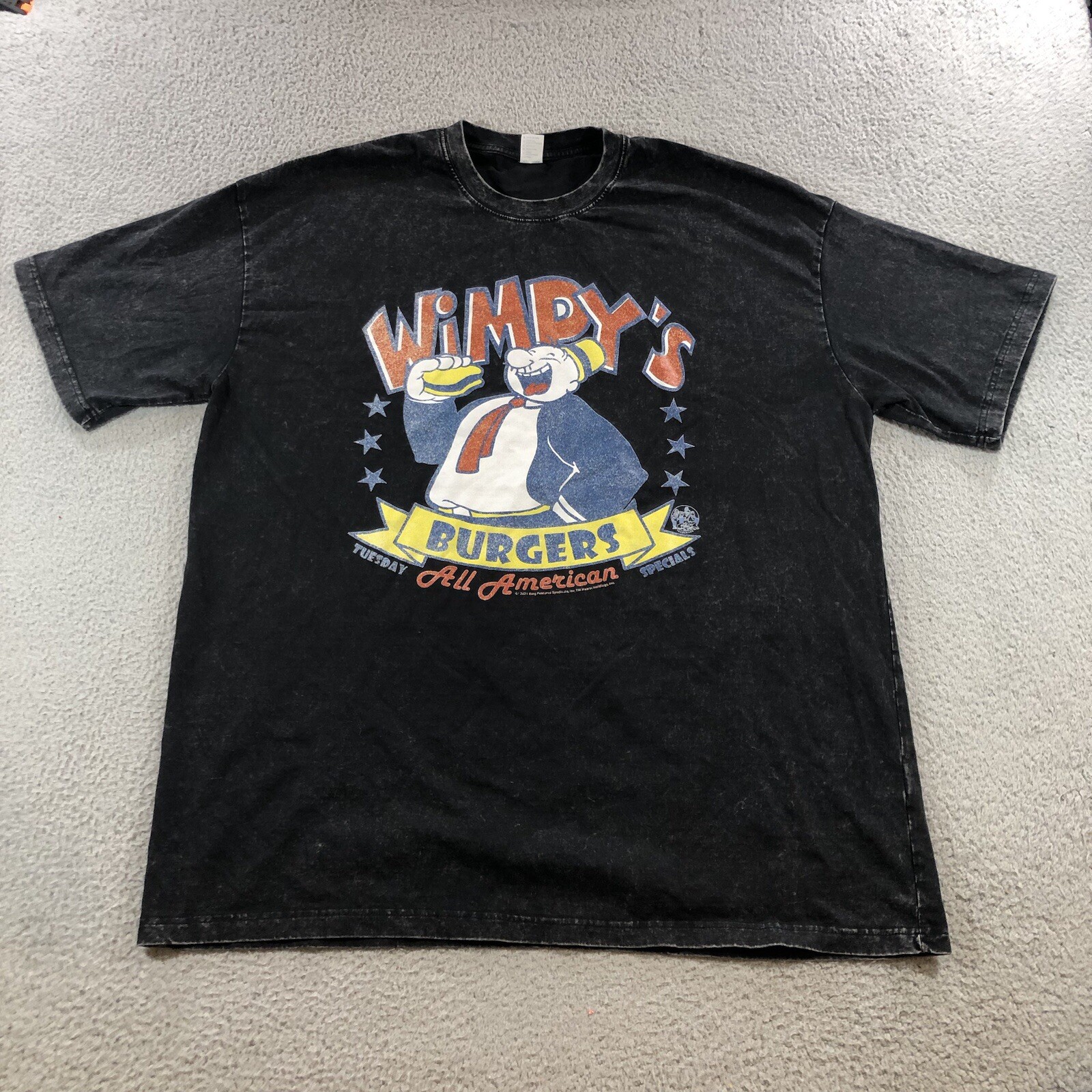 popeye wimpy T Shirt Men’s 3XL Black Acid Wash Burgers gallery