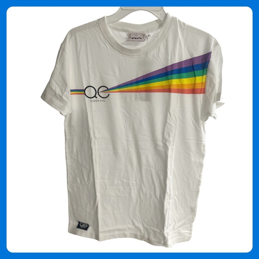 New Queer Eye Mens Small White Rainbow Graphic T-Shirt Pride LGBTQ