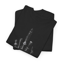 Black Glossy Hand Middle Finger Diamond Graphic T-Shirt