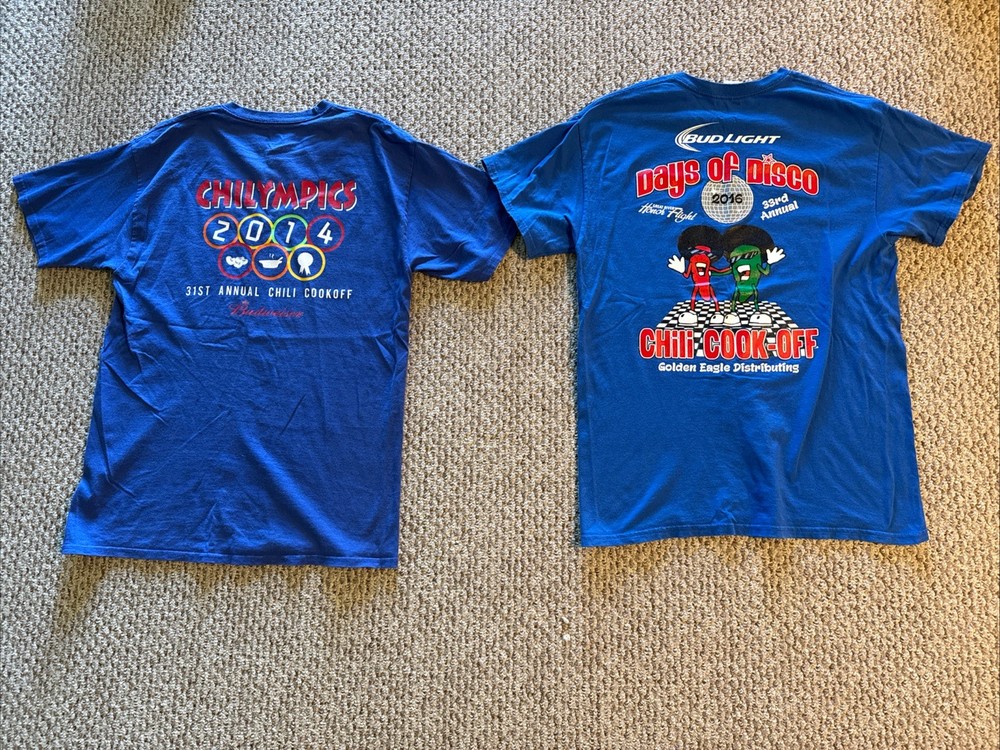 2 Lot Bud Light 2014 2016 Annual Chili Cook Off T Shirt Vintage 2 Sided Size M