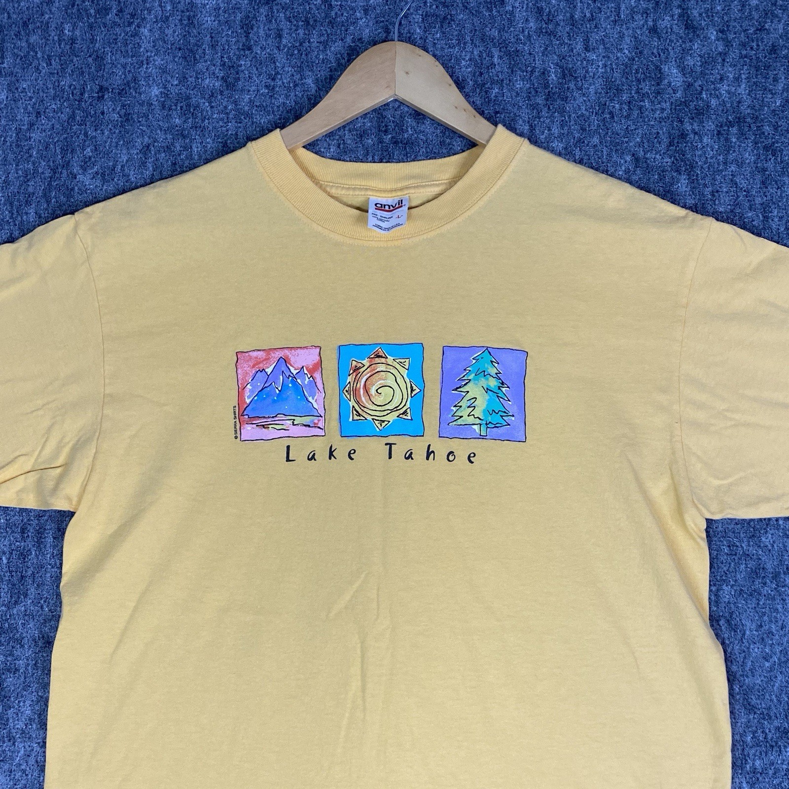 Vintage Lake Tahoe T Shirt Adult Large L Yellow Nature Mountain Logo Cotton Mens gallery