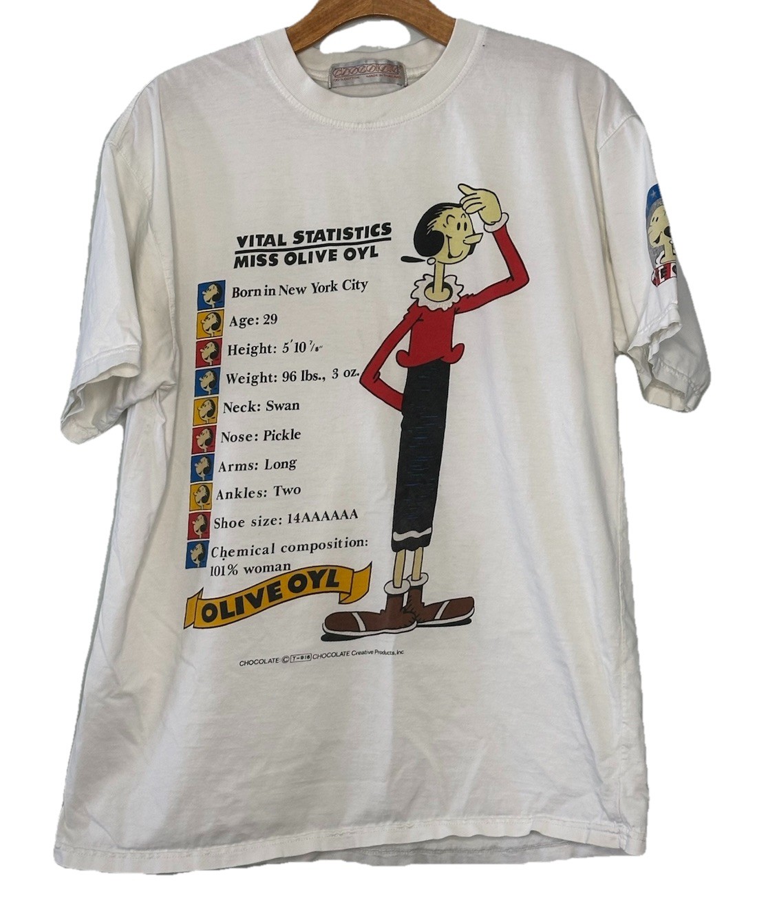 Vintage Olive Oyl T-Shirt Mens Large White Vital Statistic Hip Hop Cartoon Retro gallery