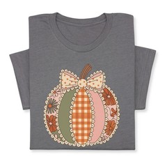 Retro Patchwork Pumpkin Fall T-Shirt – Cute Autumn Gift Tee