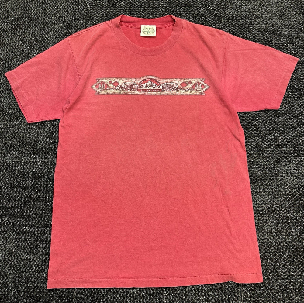 Fred Harvey Yellowstone Graphic Print Red Cotton Crew Neck T-Shirt Men’s Size L