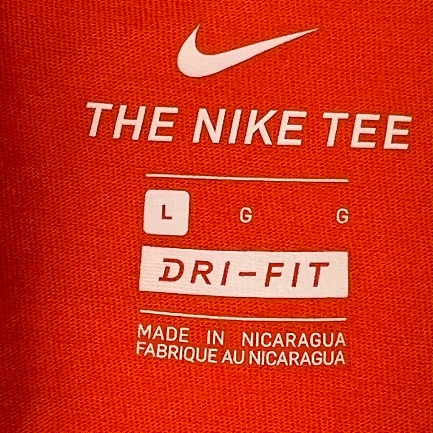 Nike Shirt Men Large Center Swoosh Spell Out Dri Fit Orange Work Party Core Ex gallery