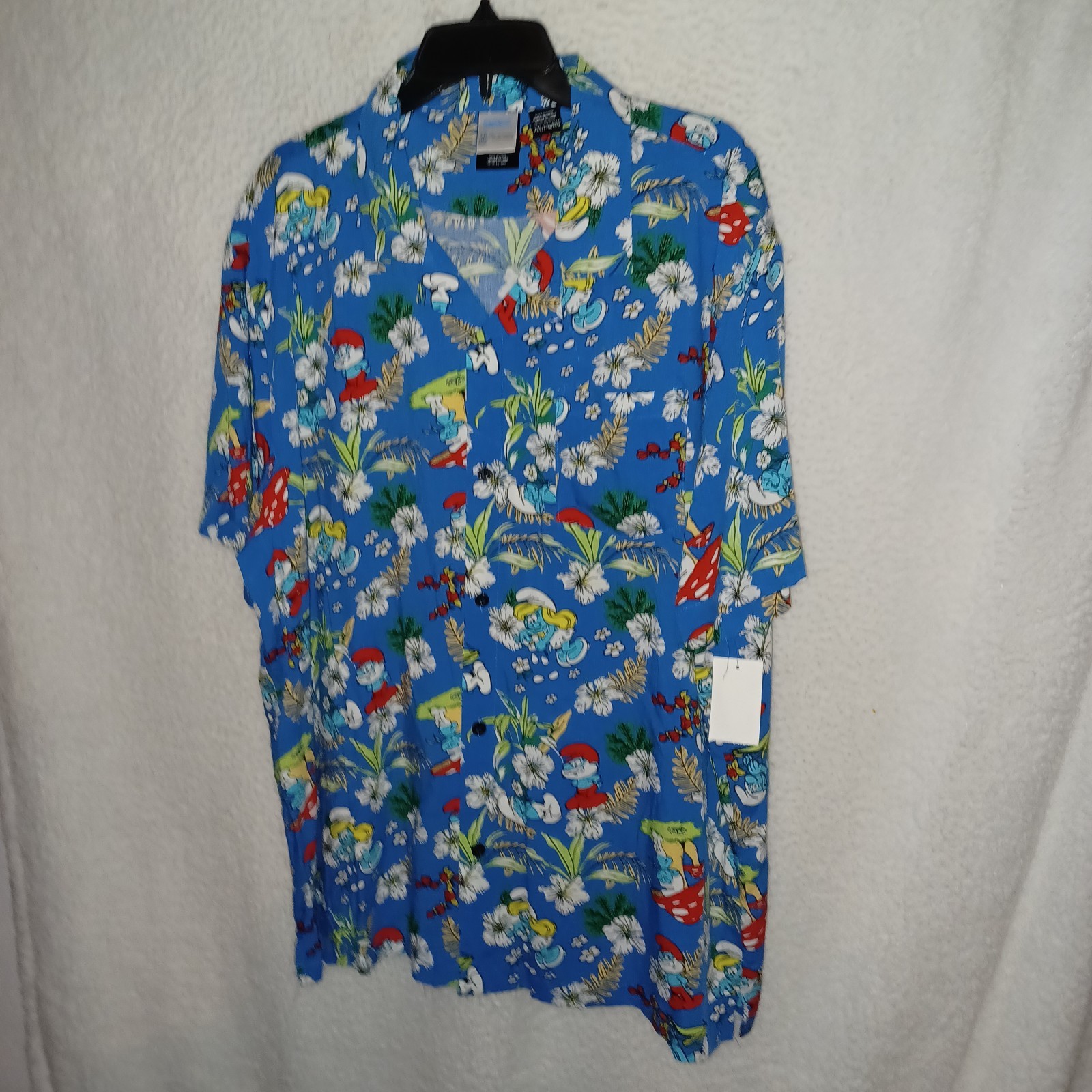 Smurfs Men's 2XL Tropical Hawaiian Graphic Dress Shirt Short Sleeves Blue (28D) gallery