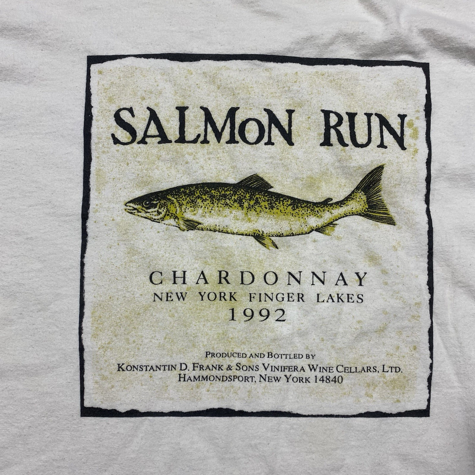 Vintage 90s Salmon Run Chardonnay 1992 Tultex Wine Graphic T Shirt XL USA gallery
