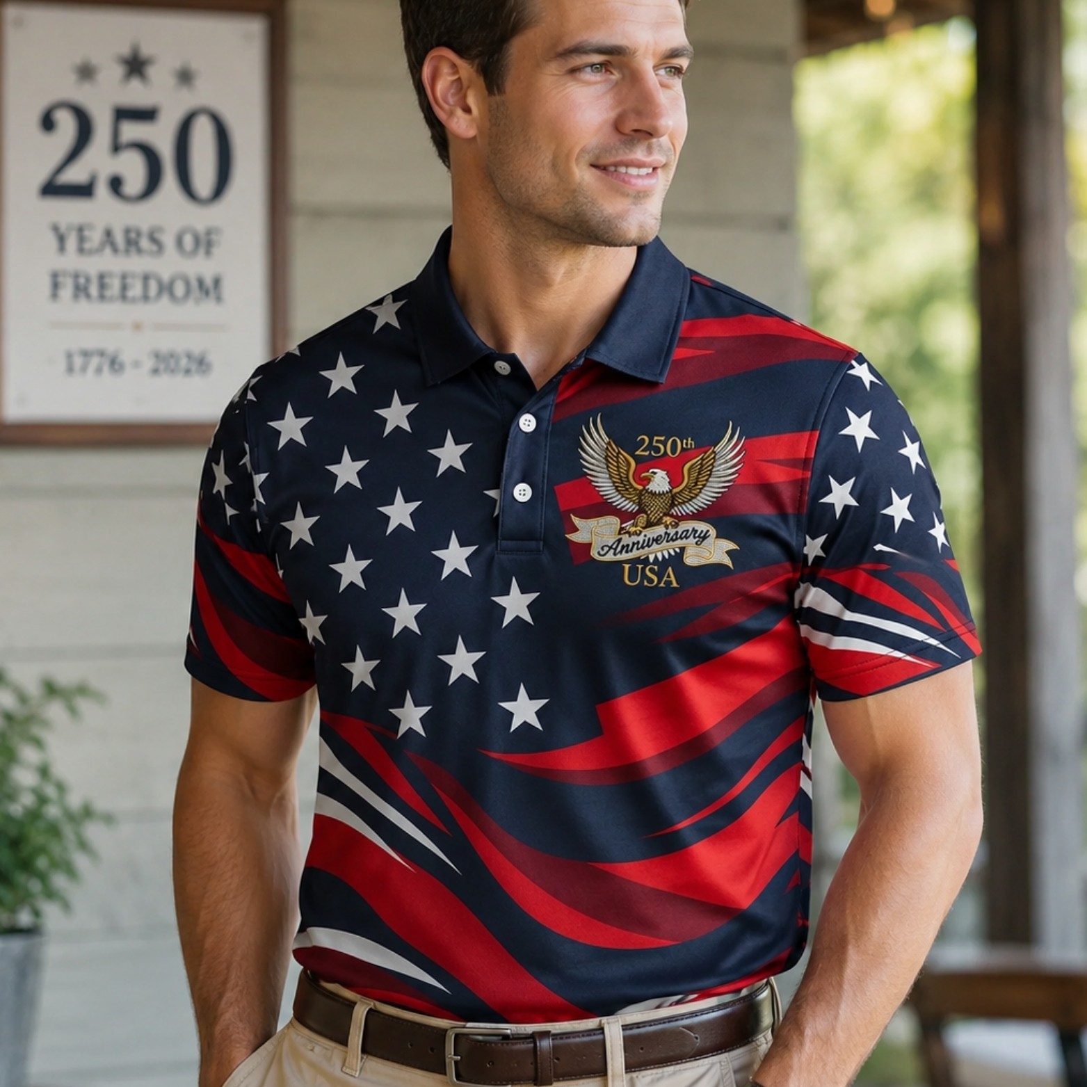 USA 250th Anniversary Golf Polo Shirt 1776-2026 American Flag Patriotic (S-5XL) gallery