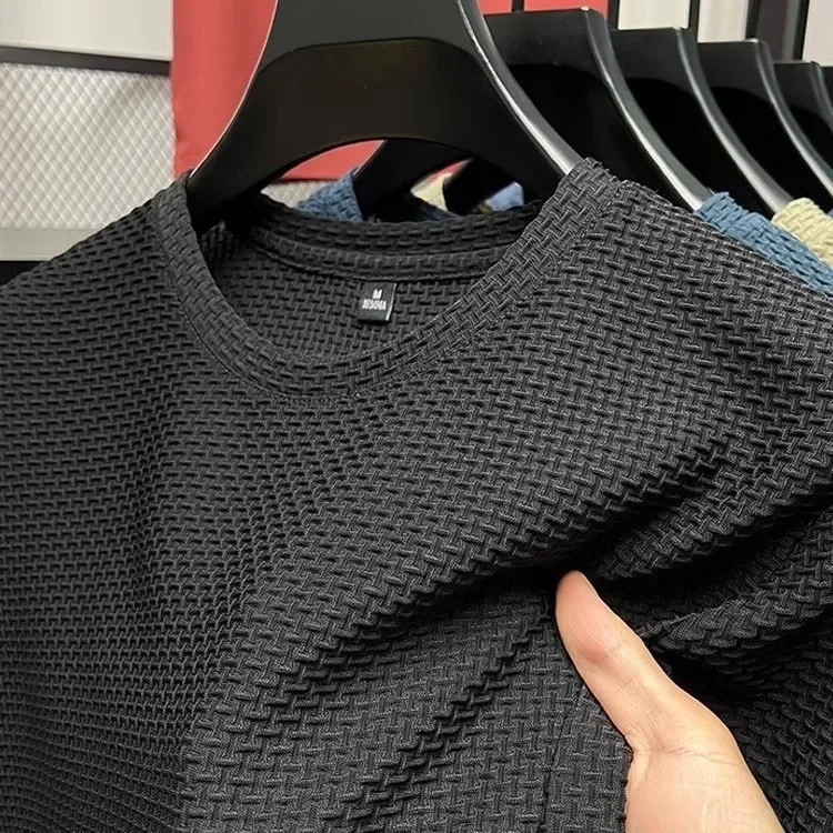 Men's Short Sleeve Mesh Bamboo Ice Silk T-shirt Casual Versatile Summer Elastic gallery