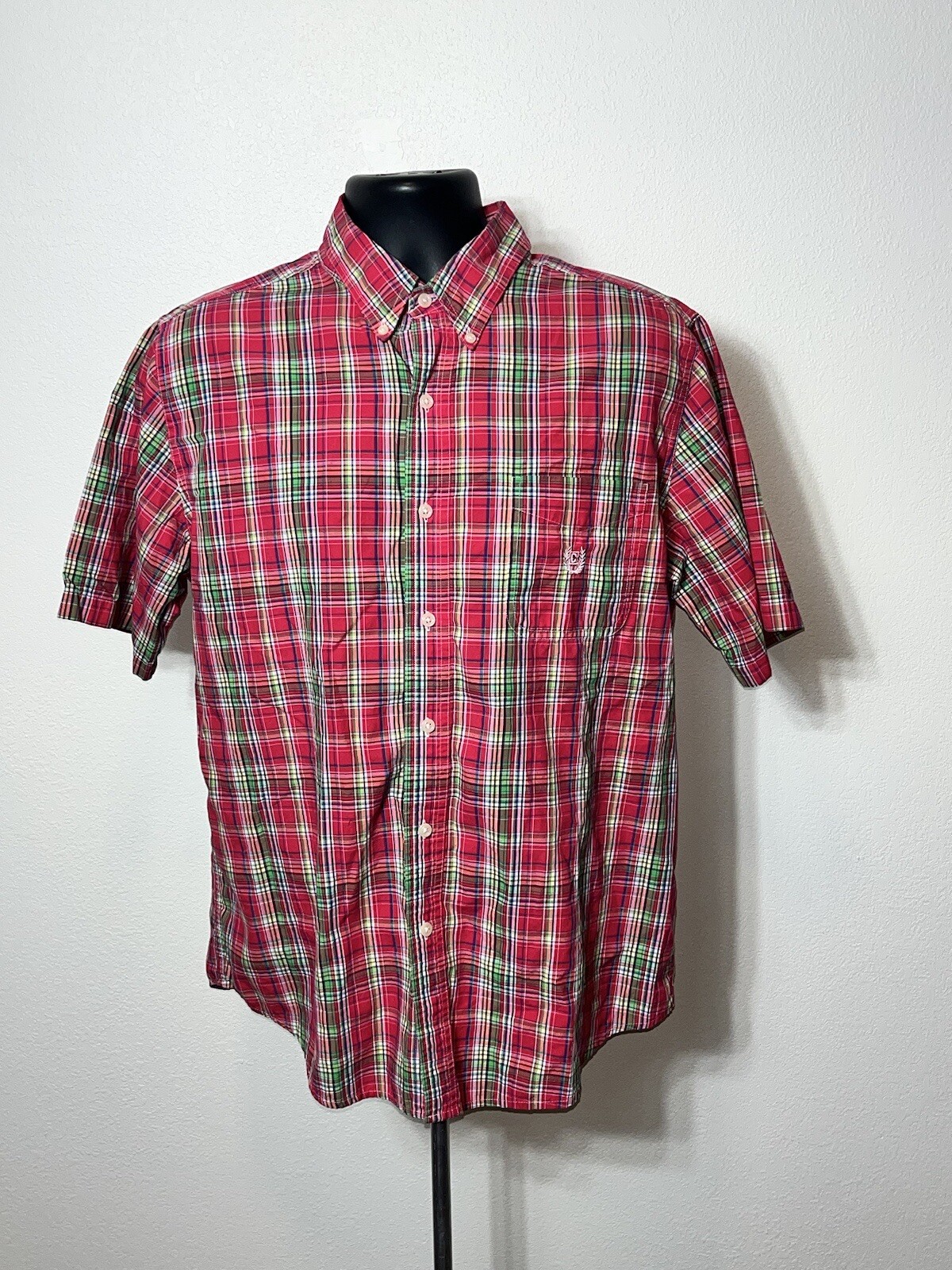Chaps Easy Care Shirt Men Large L Tartan Plaid Short Sleeve Button gallery