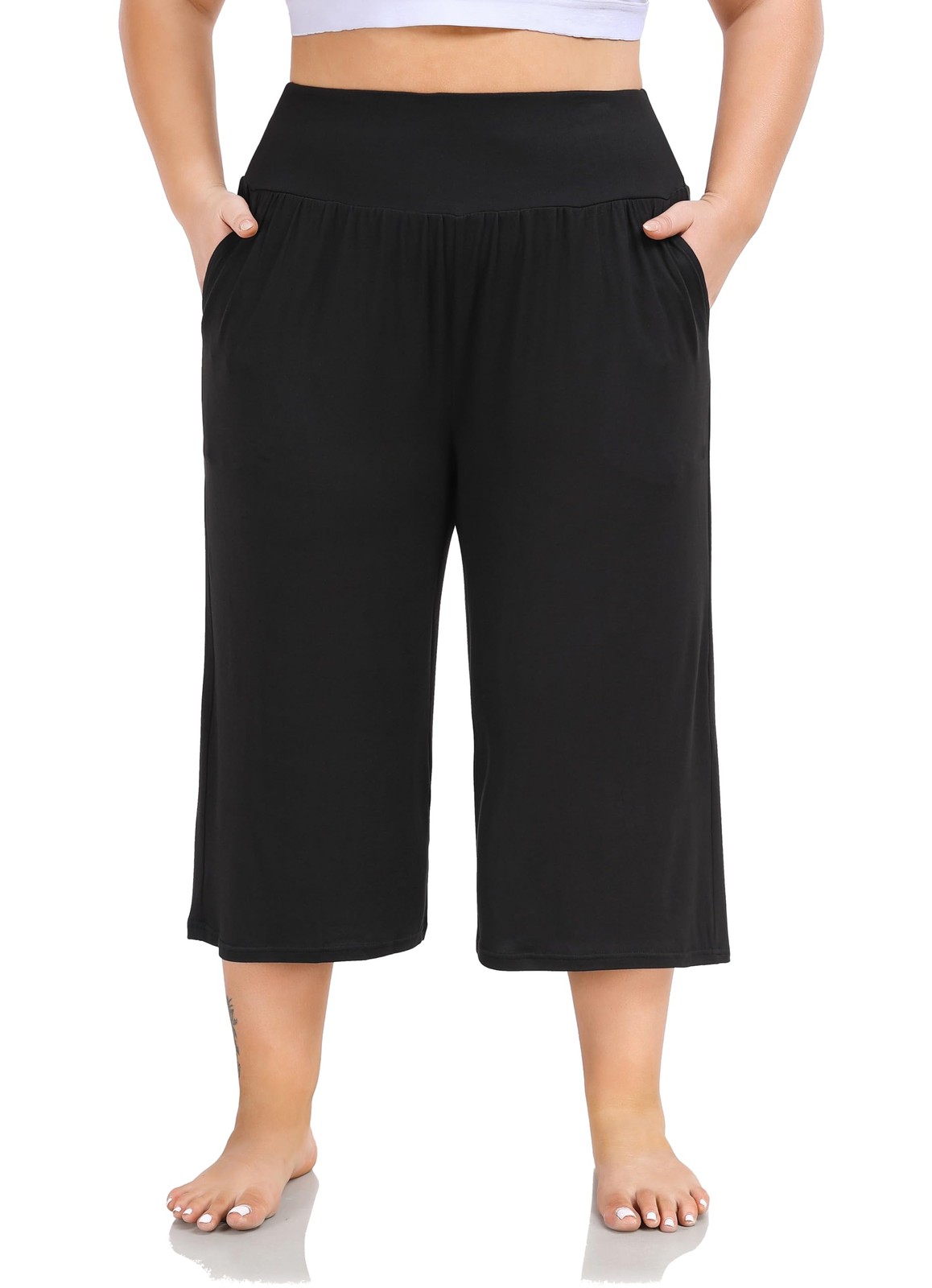 Women’s Plus Size Wide Leg Capris High Waist Yoga Pants Casual Loose Lounge P…