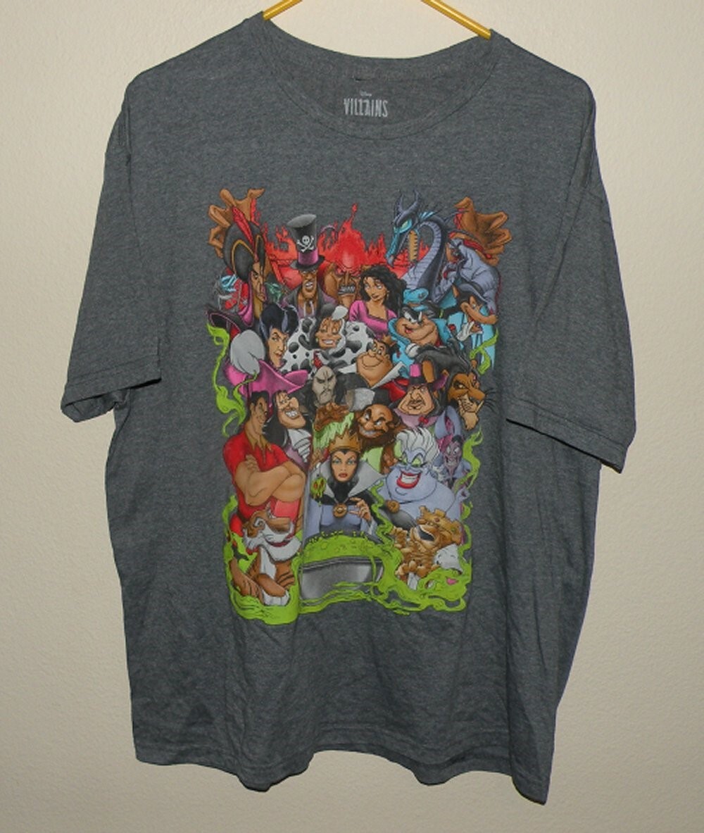 Disney Villains Men’s XL SS Tee Graphic Gray Gaston Ursula Maleficent Cruella