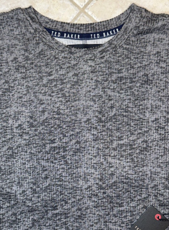 Ted Baker London L/S Rib Crew Loungewear Tee Shirt Mens L Grey Heather NWT gallery