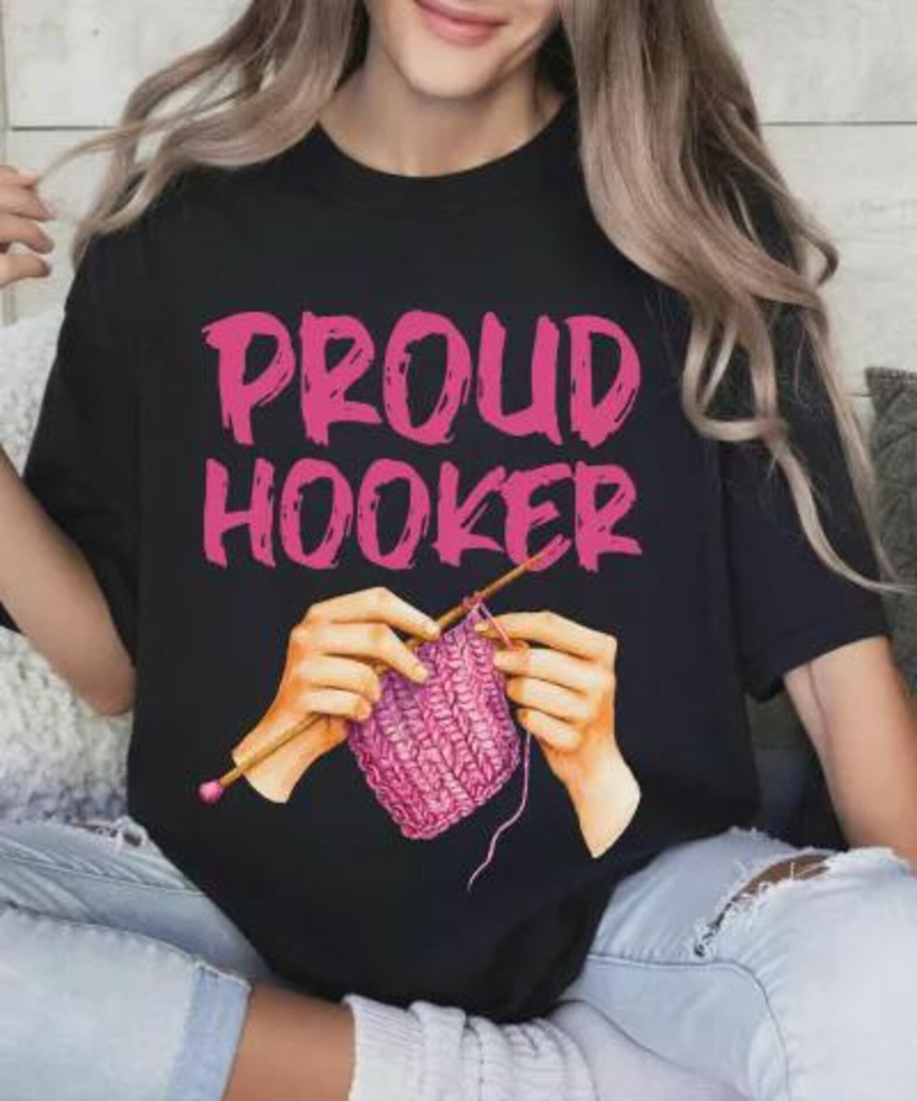 Proud Hooker Crochet Shirt Funny Crochet Graphic Tee Knitting Humor T-shirt gallery