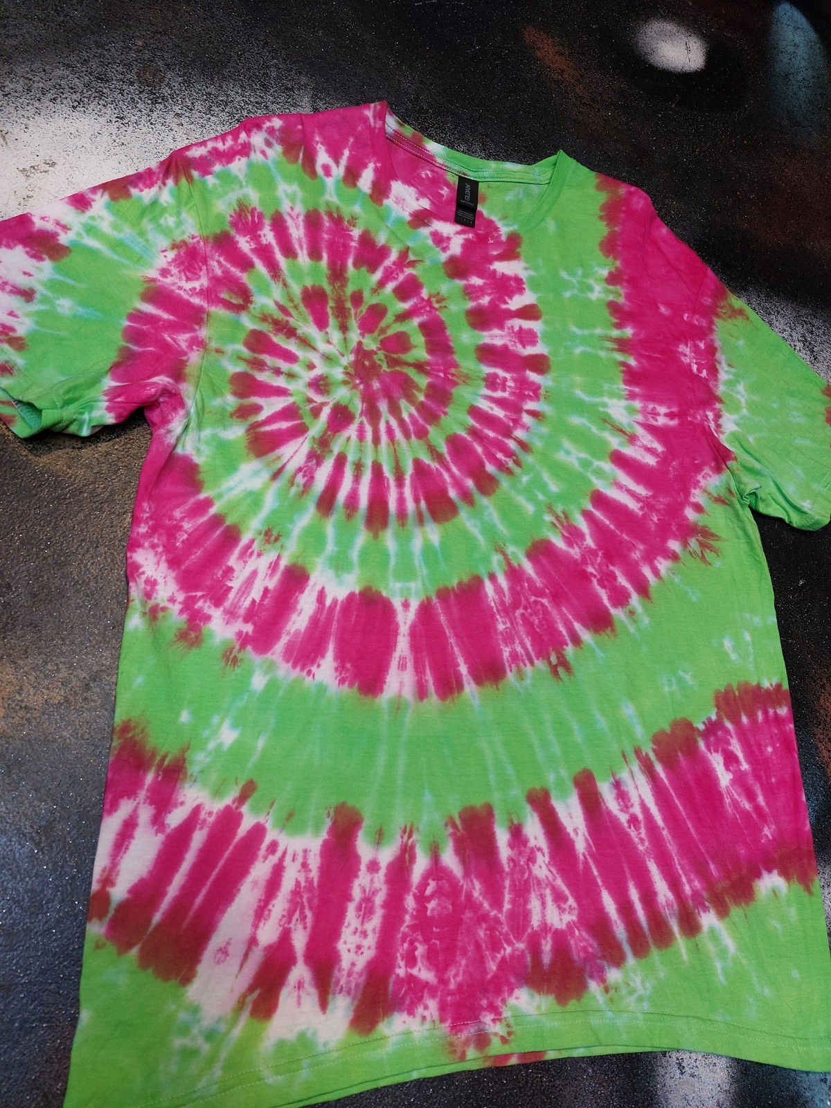 Lime Green & Pink spiral festival tie dye t shirt top men's Rave UV size S-5XL gallery