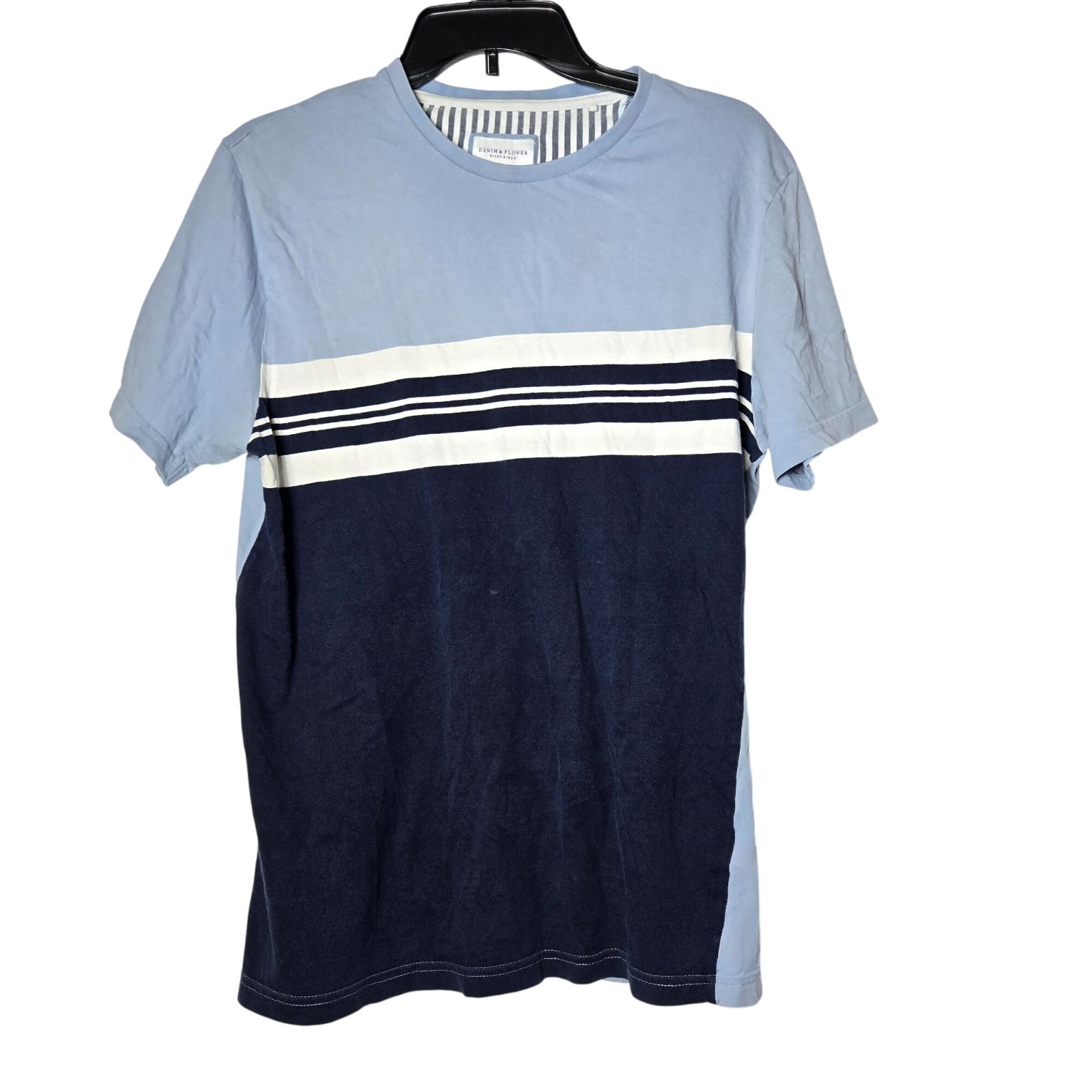 Denim & Flower Mens Blue Striped Short Sleeve Shirt Size Medium Preppy Nautical gallery