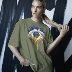 Melting Eye Gold Drop Surreal Psychedelic Unisex Cotton T-Shirt