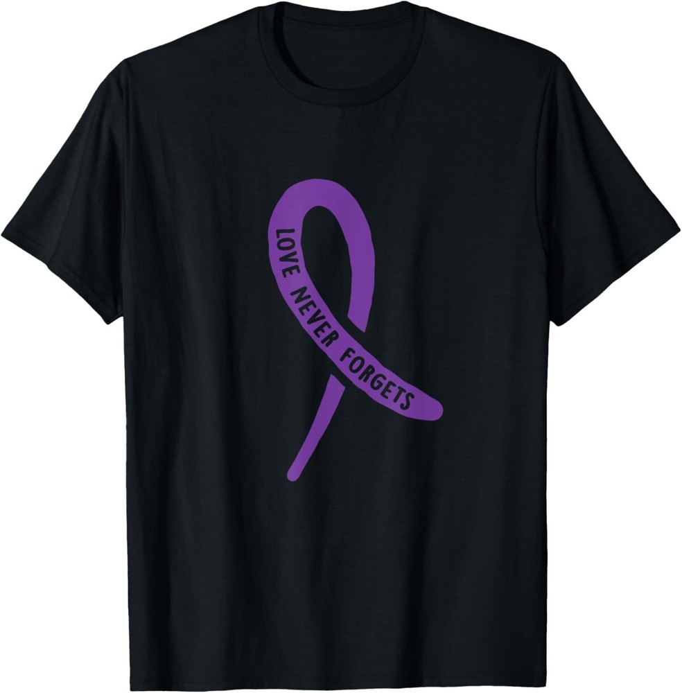 Alzheimer’ Awareness Love Never Forgets Purple Ribbon T-Shirt