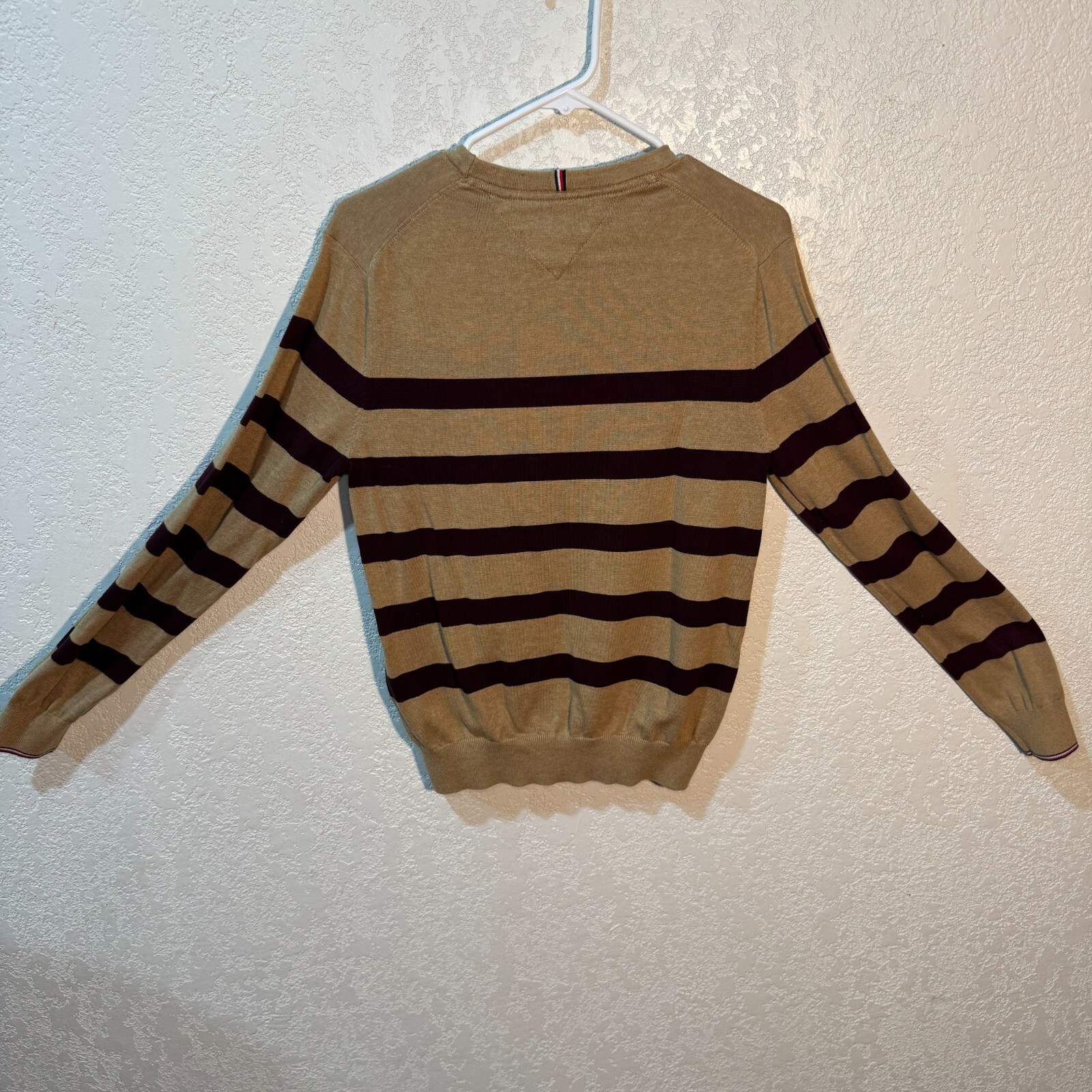 Tommy Hilfiger Long Sleeve Stripped Mens Sweat Shirt-Color Biege with Maroon gallery