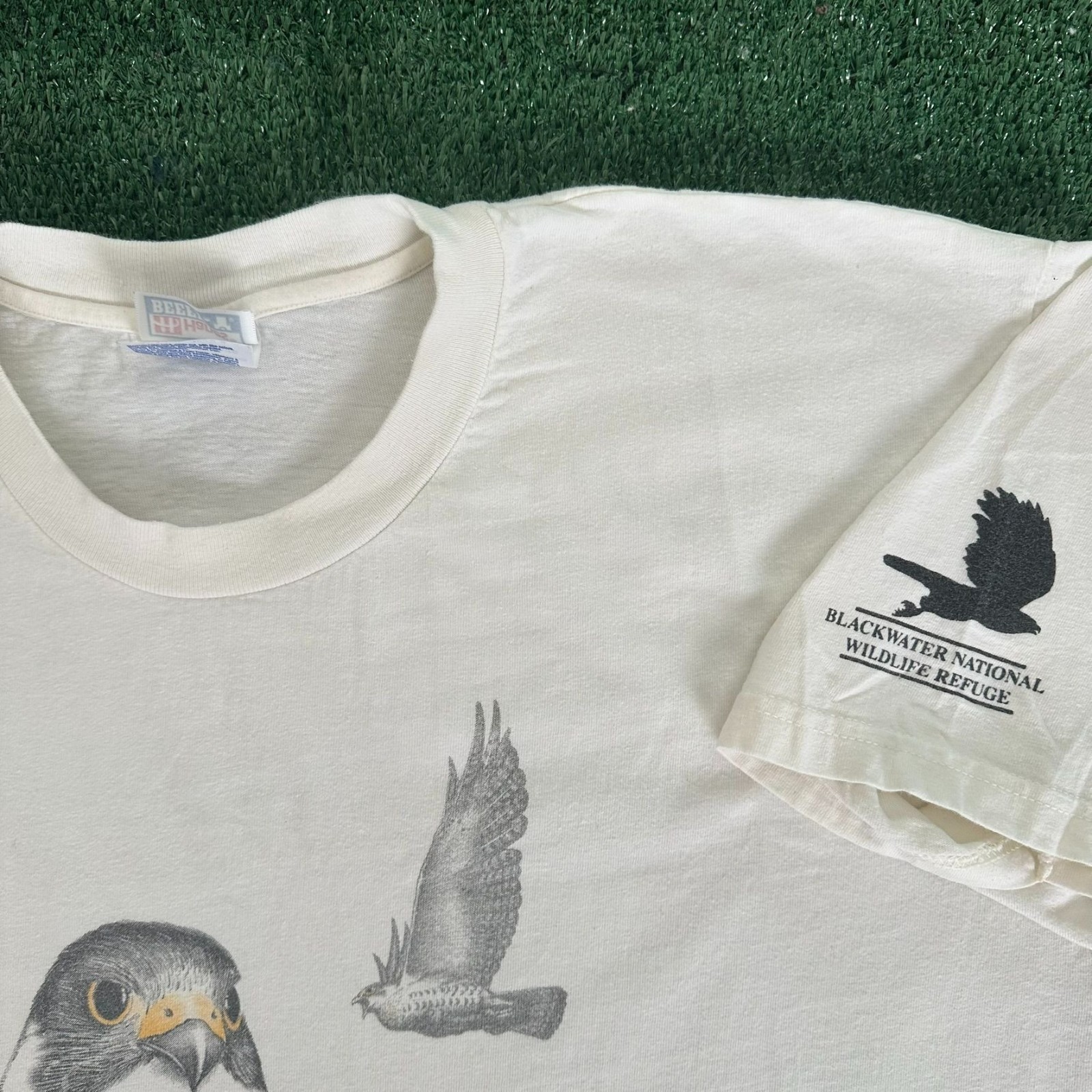 Vintage 90s Peregrine Falcon Wildlife Refuge T-Shirt White Nature Animals Bird gallery