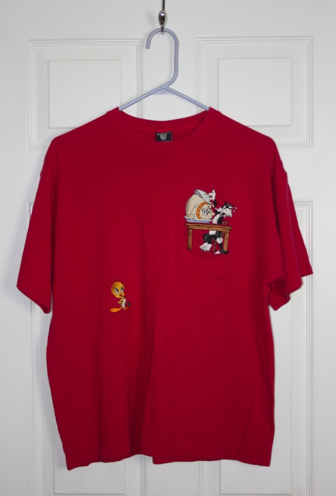 Vintage 1998 Warner Bros Studio Store Looney Tunes T Shirt Red Mens M Sylvester