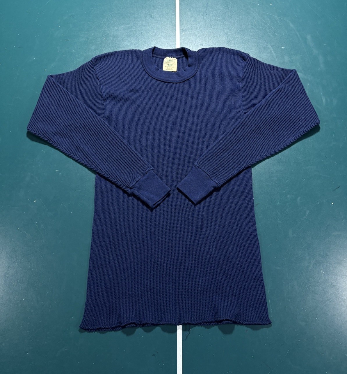 Vintage 80s Waffle Knit Thermal Long Sleeve Shirt Mens XL Navy Blue EUC USA Made