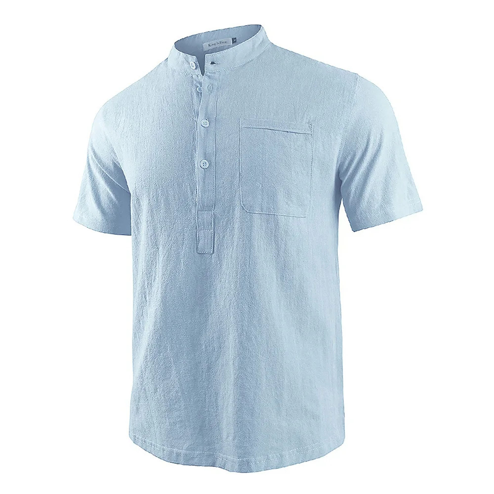 Men Casual Cotton Linen T-Shirt Pure Color T Shirts for Men Streetwear Beach Top gallery
