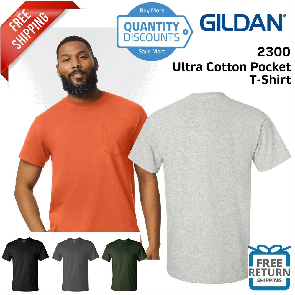 Gildan Mens Short Sleeve Blank Ultra Cotton T Shirt With A Pocket 2300 Up To 5XL gallery