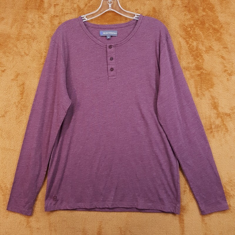 PROJECT ESSENTIALS Shirt Mens Large Burgundy Pullover Long Sleeve Slub Henley