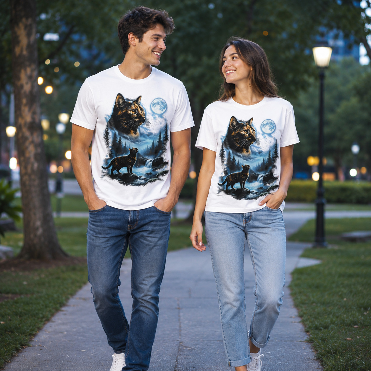 Tortoiseshell Cat Howling at Moon 90's Retro T-Shirt gallery