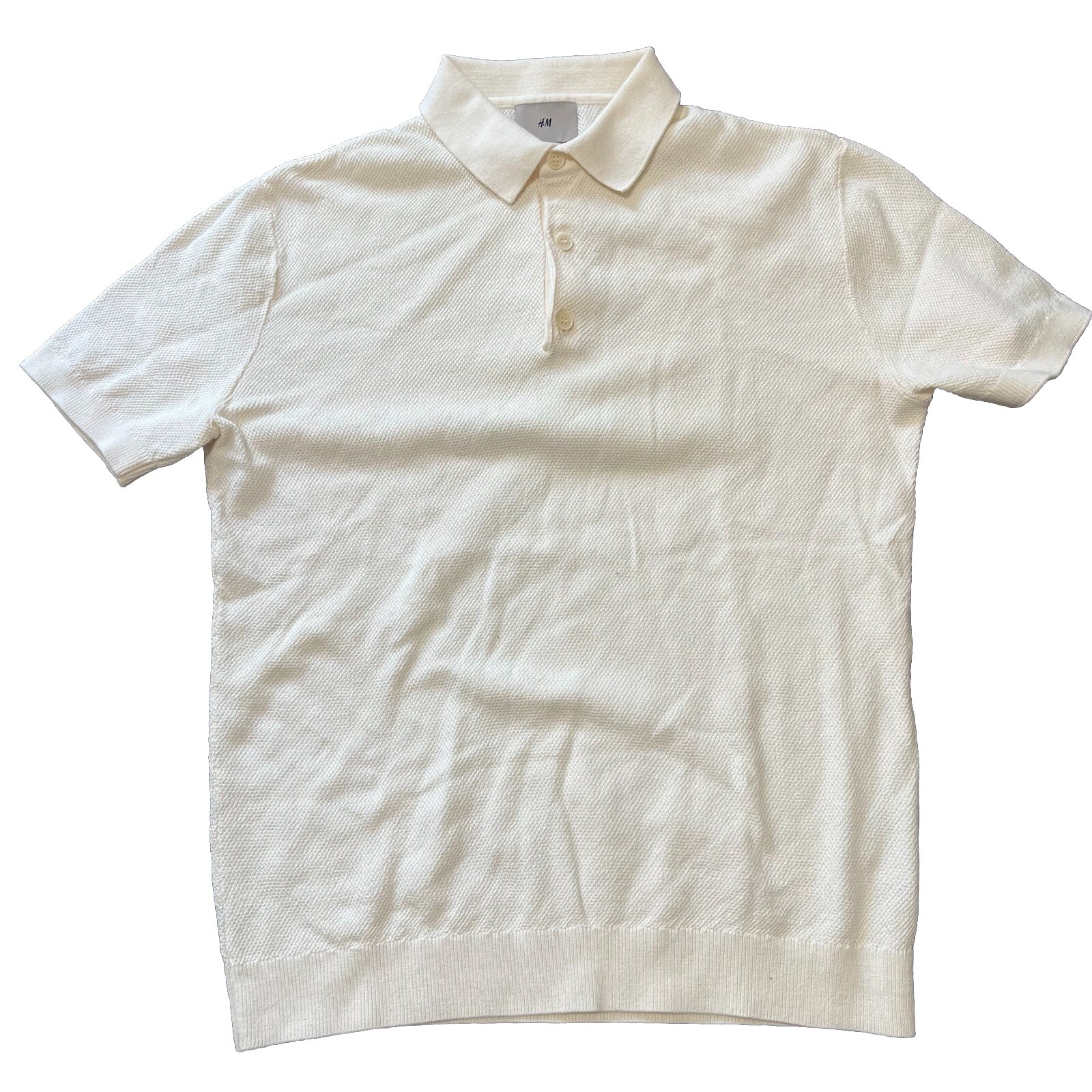 H&M Regular Fit Ribbed Ivory Polo Shirt Size Small NWOT gallery