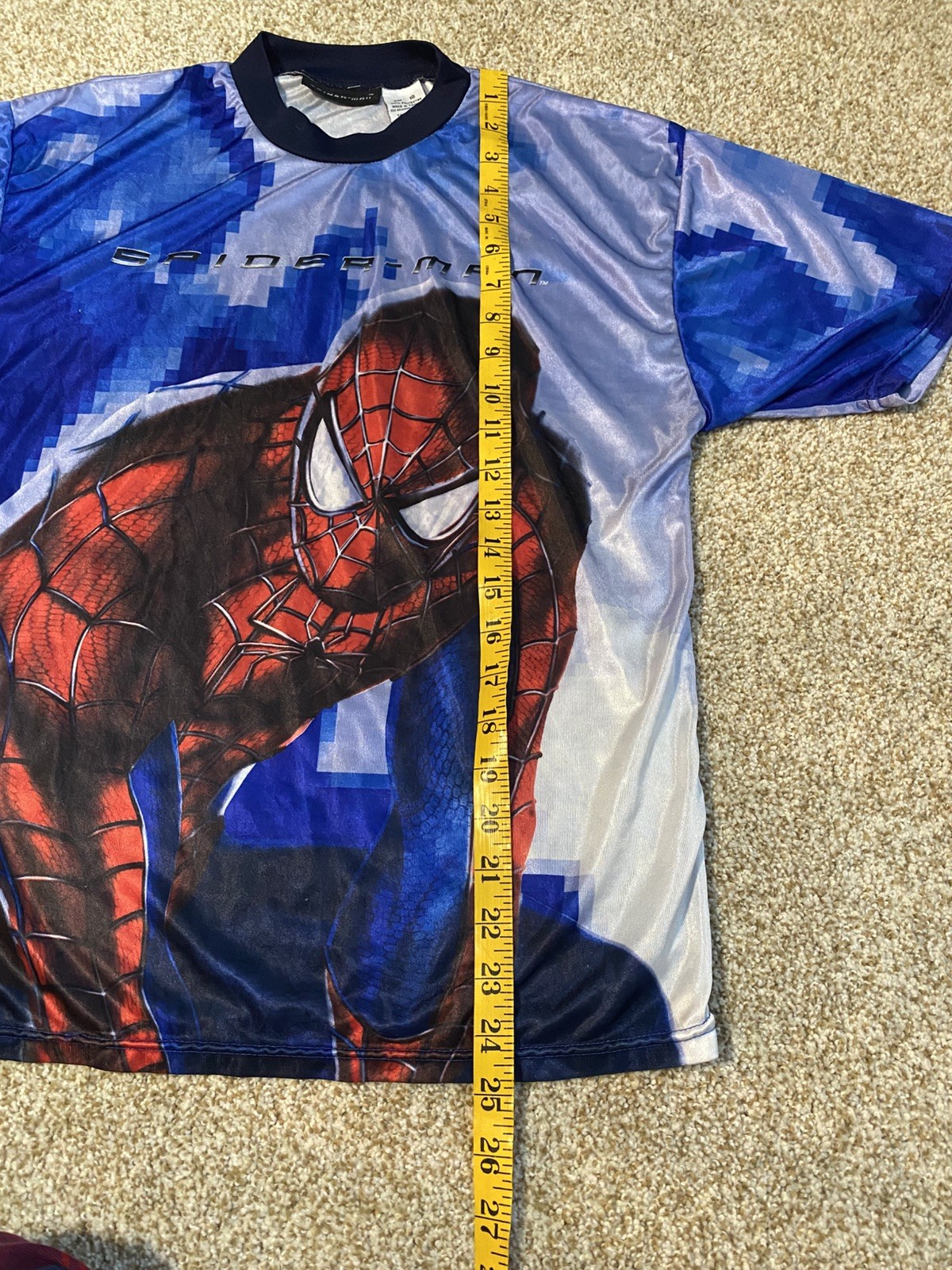 Vtg 2002 Marvel Columbia Spider-Man Movie Promo Blue Polyester Satin T-Shirt gallery