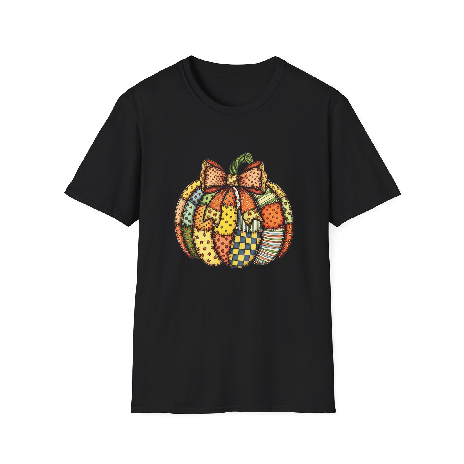 Patchwork Pumpkin T-Shirt Fall Tee Halloween Apparel Thanksgiving Cozy Autumn