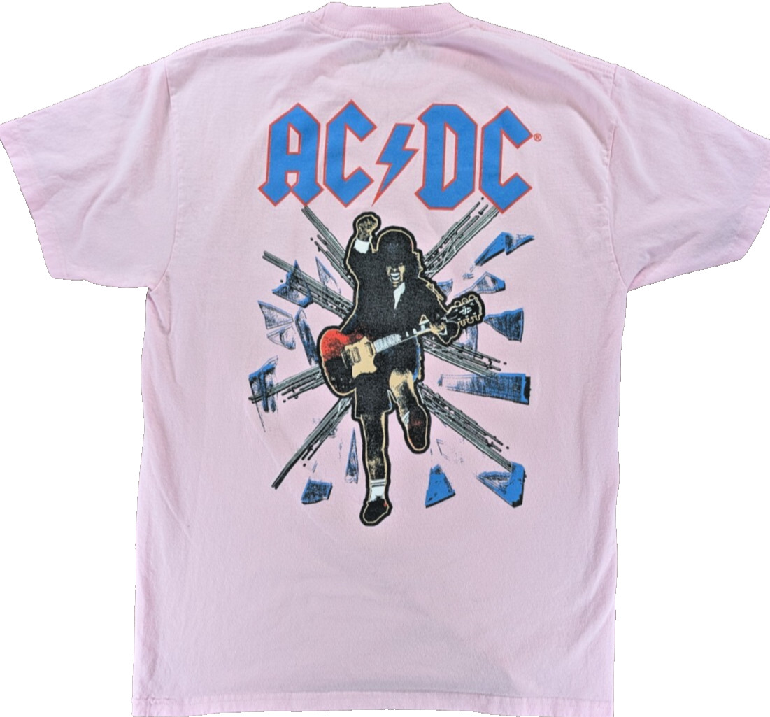 ACDC Mens Rock Band Graphic T-Shirt Medium Pink Short Sleeve