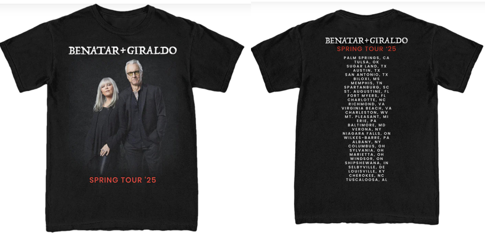Pat Benatar Neil Giraldo Spring 2025 Tour 2 Side Black All Size Shirt