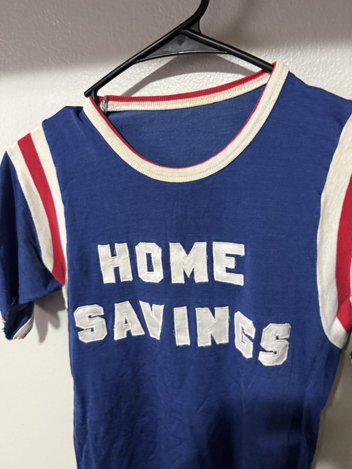 1960s Home Savings Blue Distressed Durene Ringer Jersey T-Shirt Flaws S gallery