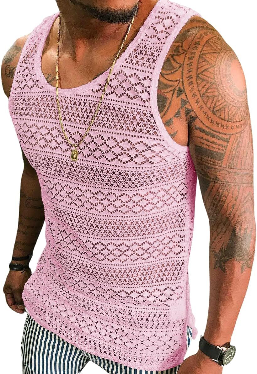 Mens Mesh See Through Tank Top Sleeveless Muscle Fit Sexy Vest Shirt gallery