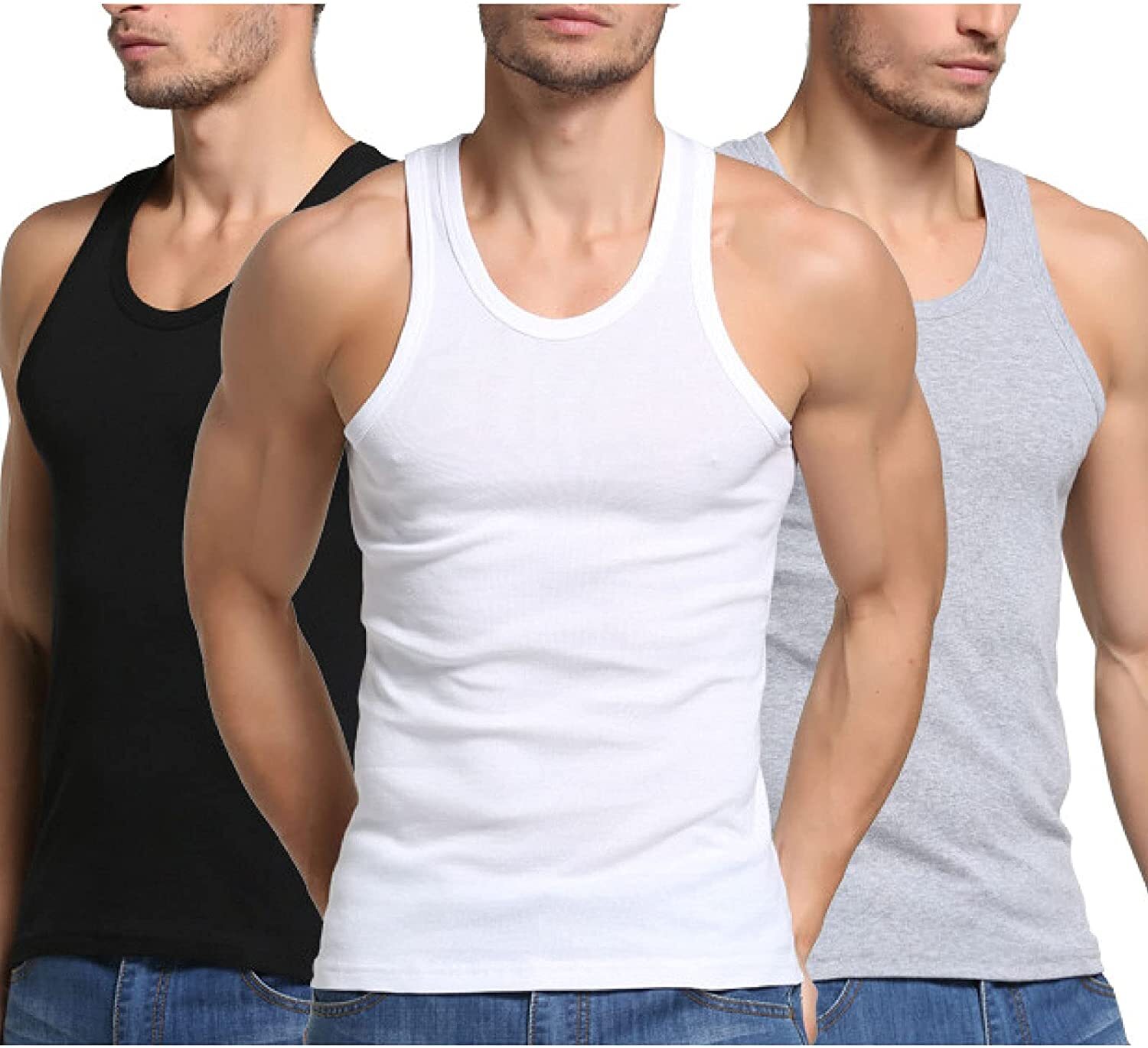 3-6 Pcs Men 100% Cotton Tank Top A-Shirt Wife-Beater Undershirt Ribbed Premium gallery