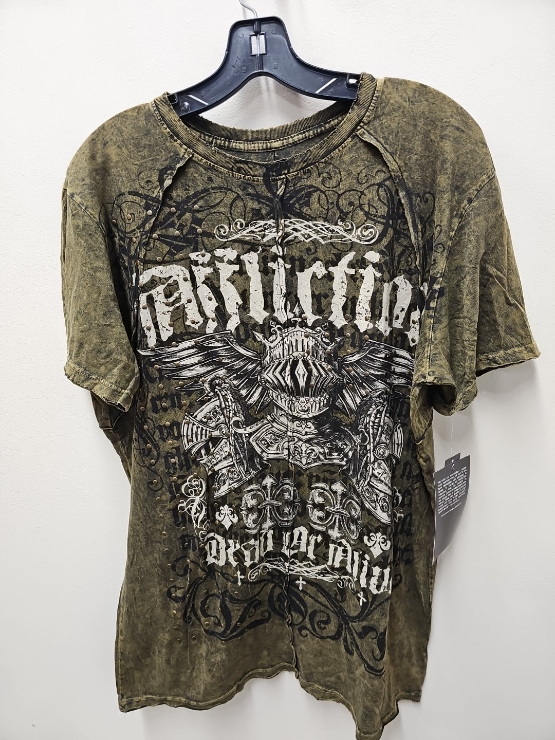 Affliction Dead Or Alive Shirt Men's Large Copper Crewneck Beaded Rockabilly gallery