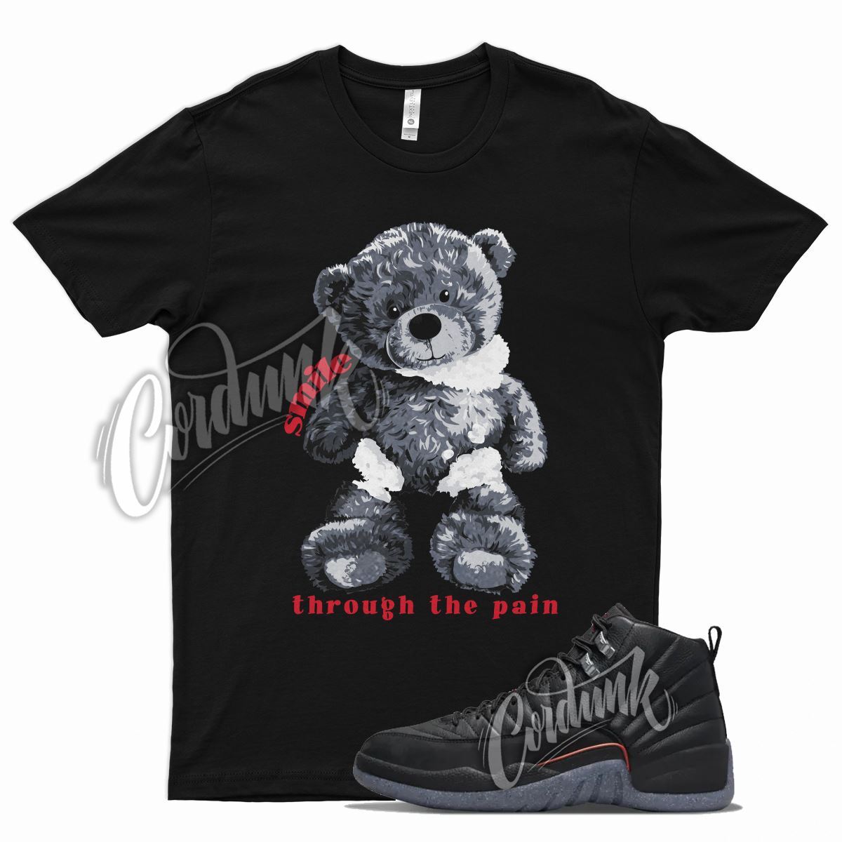 Black SMILE Shirt for J1 12 Utility Grind Bright Crimson Gym University Red