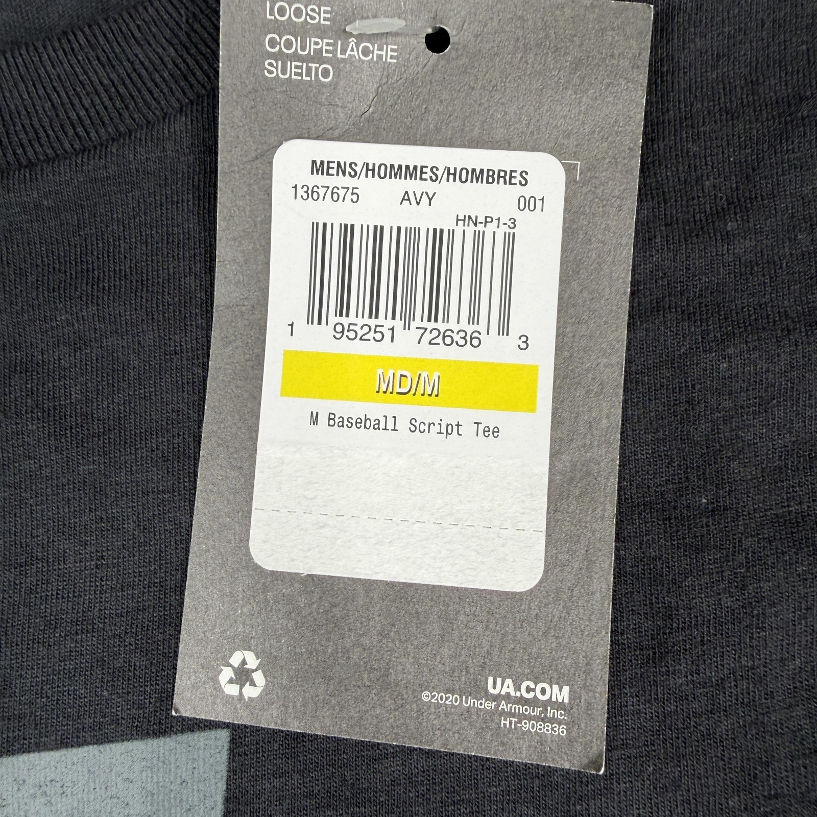 Under Armour Shirt Mens Medium Navy Baseball Script Tee Loose Fit 1367675 gallery