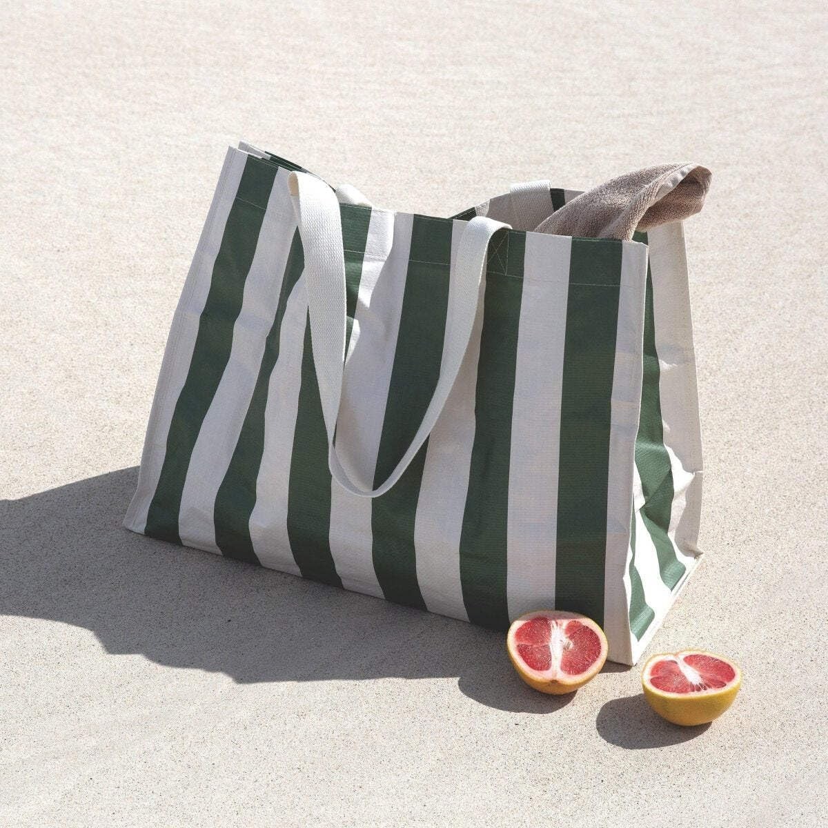 Carryall Beach Bag | The Vacay Olive Stripe gallery